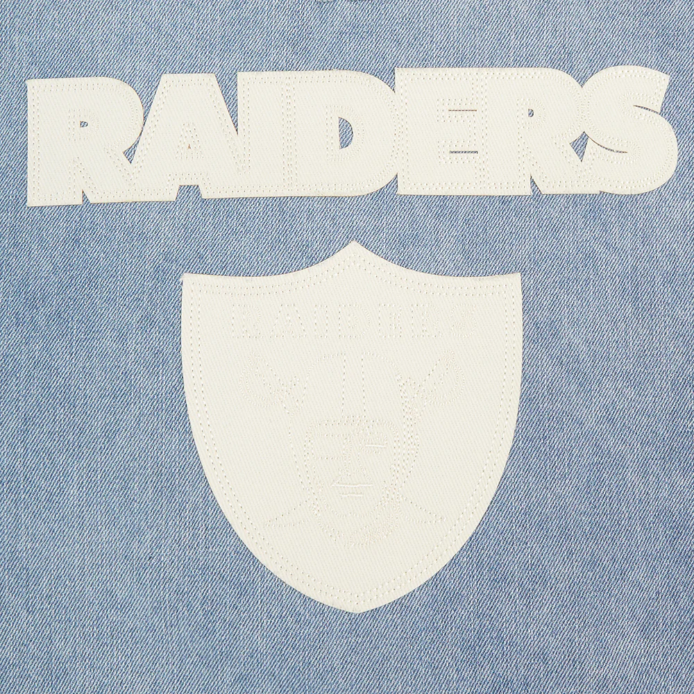 NFL LAS VEGAS RAIDERS VARSITY BLUES WOMEN'S DENIM VARSITY JACKET (DENIM/LINEN) - Image 7