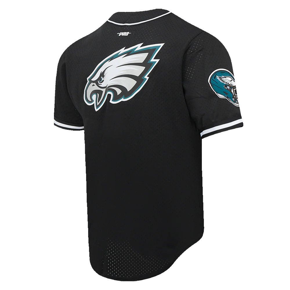 NFL PHILADELPHIA EAGLES CLASSIC MESH MEN'S BUTTON DOWN SHIRT (BLACK) - Image 4