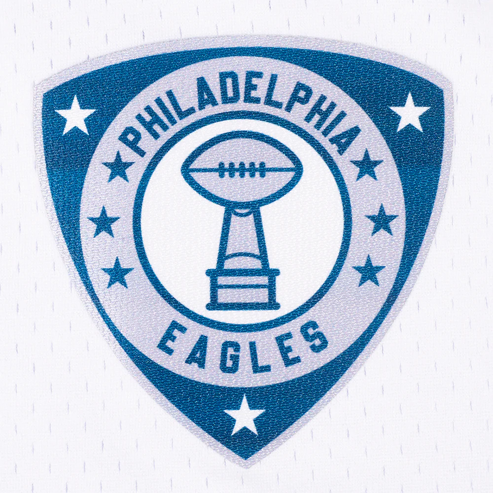 NFL PHILADELPHIA EAGLES LETTERMAN MEN'S BUTTON DOWN MESH TOP (WHITE/BLACK/WHITE) - Image 6