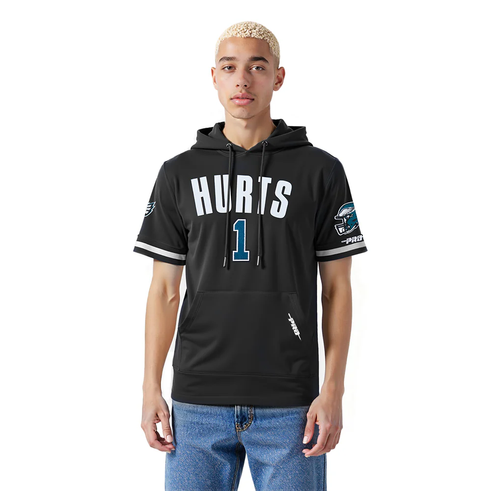 NFL PHILADELPHIA EAGLES JALEN HURTS #1 CLASSIC PNN MEN'S SS PO HOODI (BLACK)