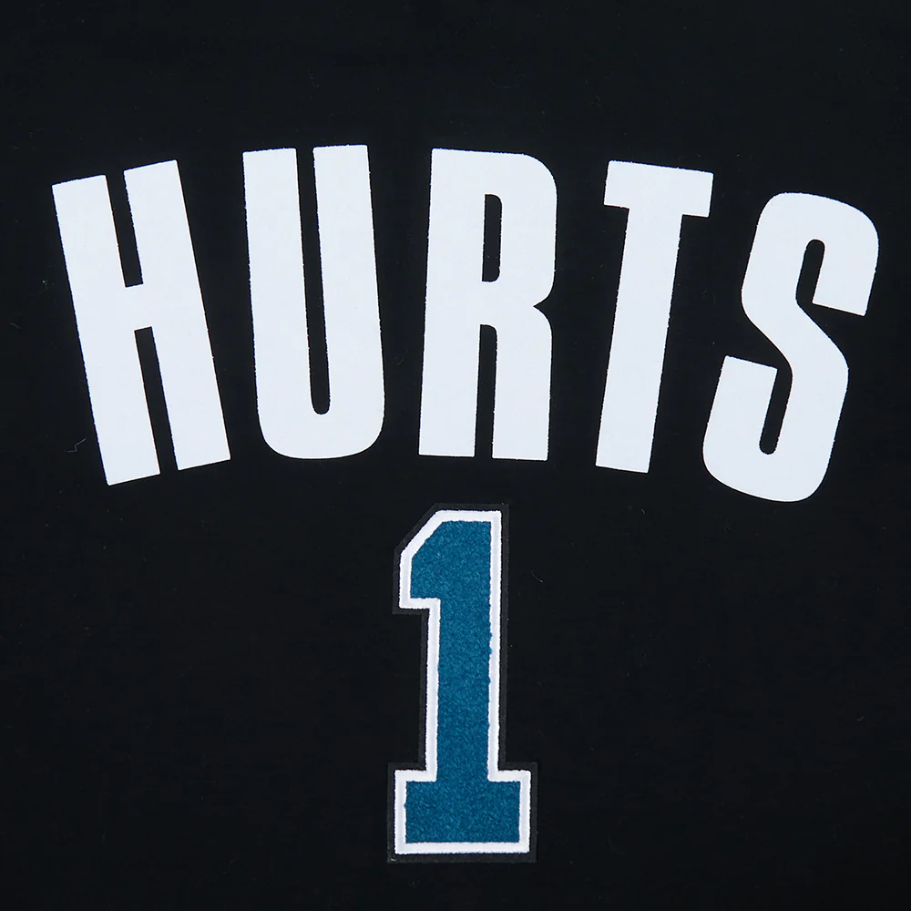 NFL PHILADELPHIA EAGLES JALEN HURTS #1 CLASSIC PNN MEN'S SS PO HOODI (BLACK) - Image 7
