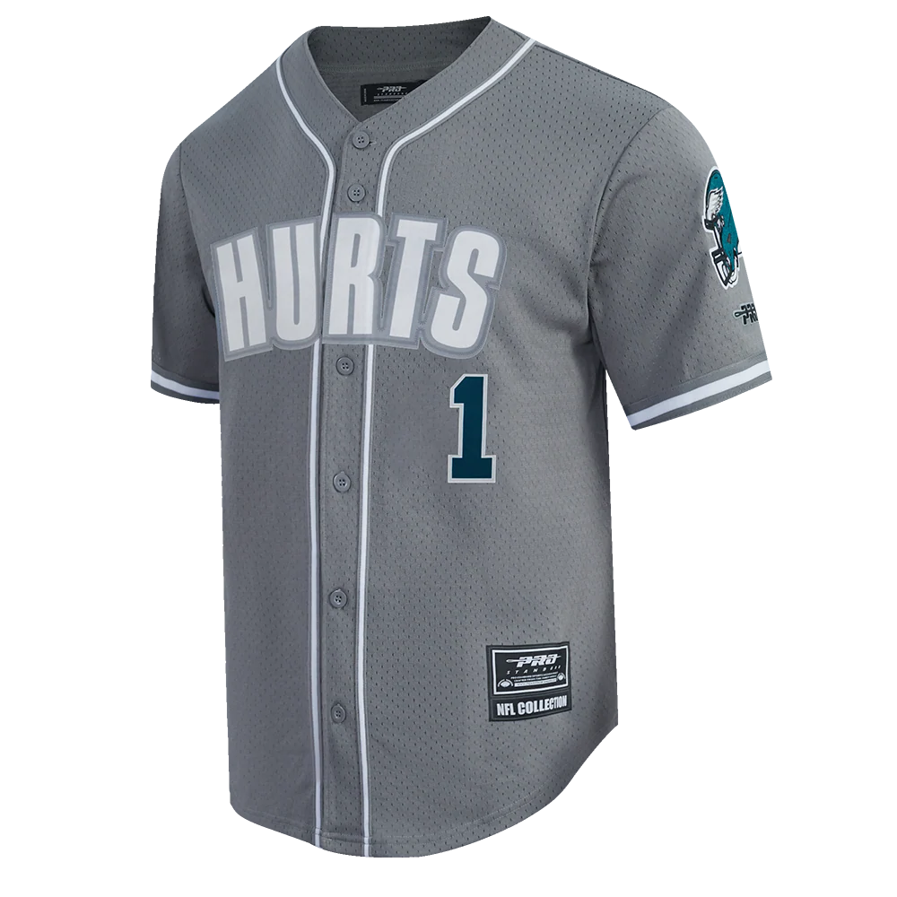 NFL PHILADELPHIA EAGLES JALEN HURTS #1 CLASSIC MESH PNN MEN'S MESH BUTTON DOWN SHIRT (Gray) - Image 3