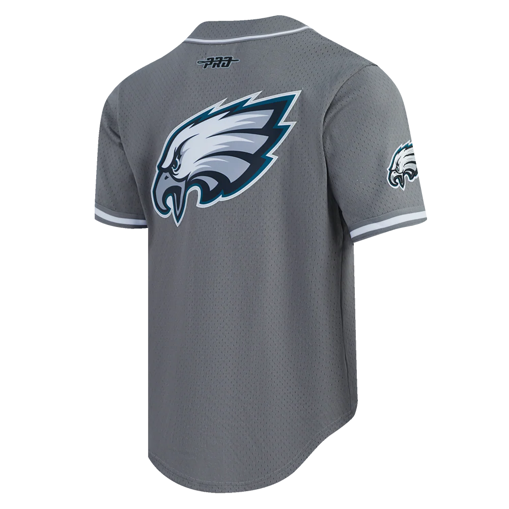 NFL PHILADELPHIA EAGLES JALEN HURTS #1 CLASSIC MESH PNN MEN'S MESH BUTTON DOWN SHIRT (Gray) - Image 4