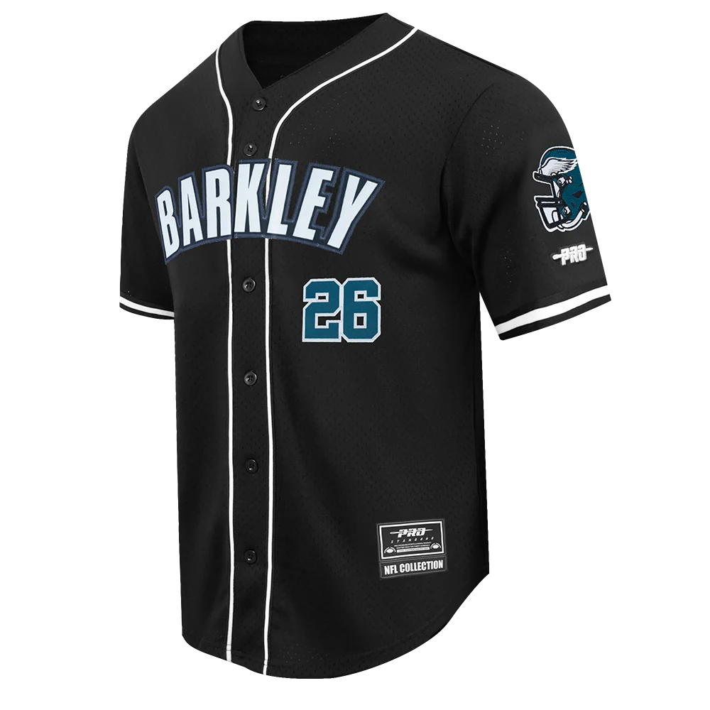 NFL PHILADELPHIA EAGLES SAQUON BARKLEY #26 CLASSIC MESH PNN MEN'S MESH BUTTON DOWN SHIRT (BLACK) - Image 3