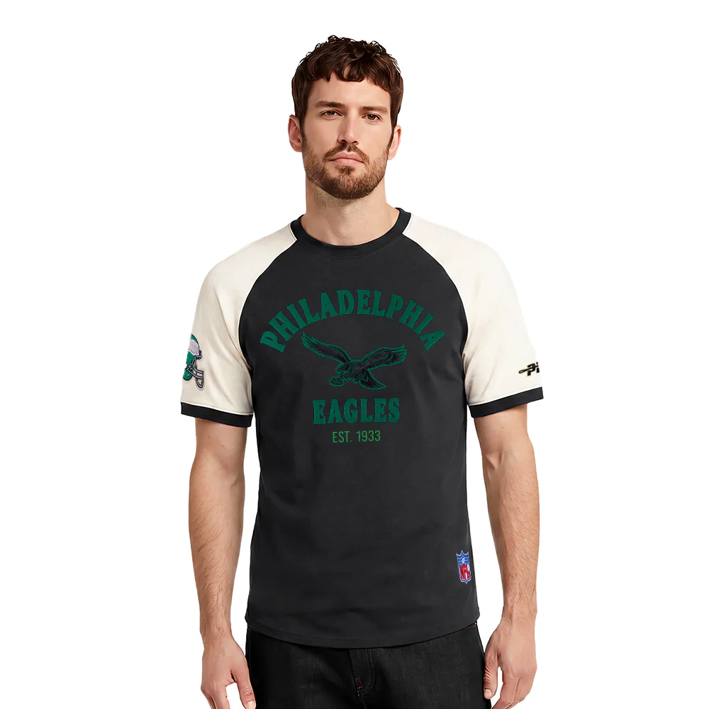 NFL PHILADELPHIA EAGLES FIRST TEAM MEN'S RAGLAN TEE (EGGSHELL/ BLACK)