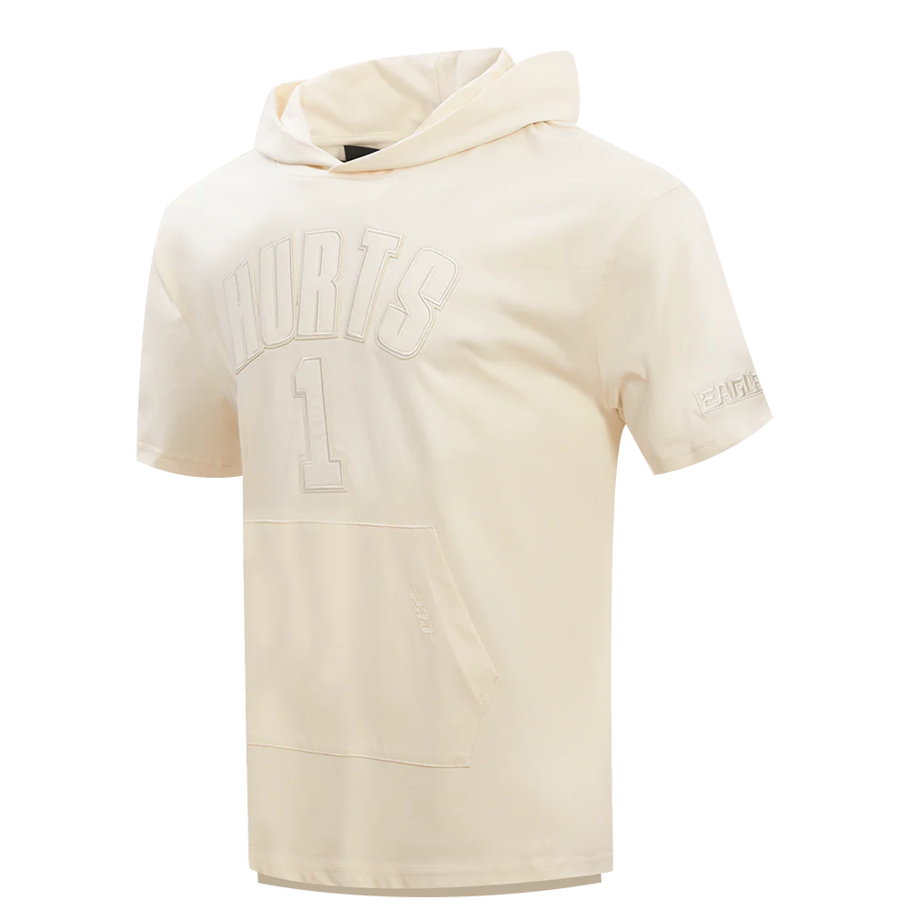 NFL PHILADELPHIA EAGLES JALEN HURTS #1 NEUTRAL MEN'S SHORT SLEEVE PULLOVER HOODIE (EGGSHELL) - Image 2