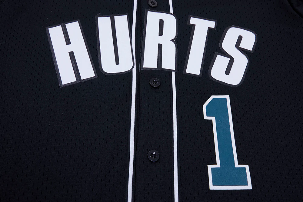 NFL PHILADELPHIA EAGLES JALEN HURTS #1 MEN'S MESH BUTTON DOWN SHIRT (BLACK) - Image 5