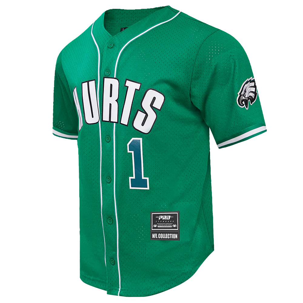 NFL PHILADELPHIA EAGLES JALEN HURTS #1 MEN'S MESH BUTTON DOWN SHIRT (KELLY GREEN) - Image 2