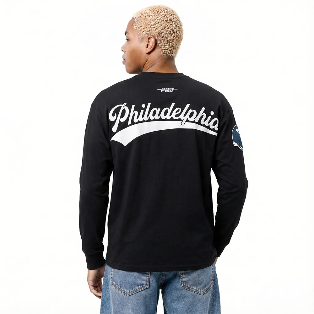 NFL PHILADELPHIA EAGLES LIVING LARGE MEN'S DROP SHOULDER LS TEE (BLACK) - Image 2