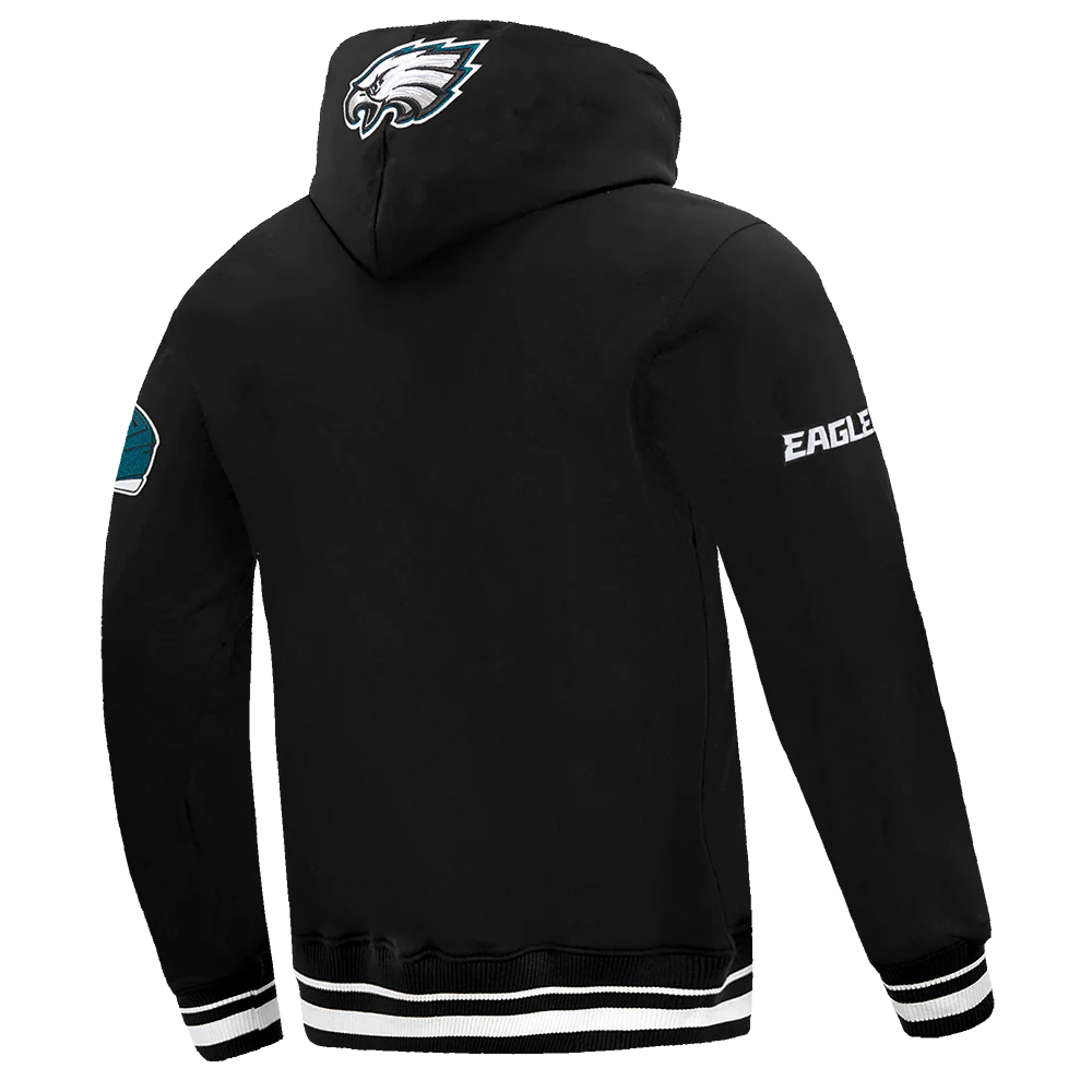 NFL PHILADELPHIA EAGLES SCRIPT TAIL MEN'S RIB FLEECE PULLOVER HOODIE (BLACK) - Image 4