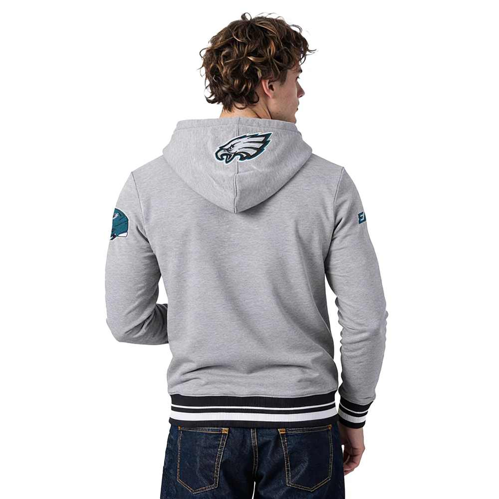 NFL PHILADELPHIA EAGLES SCRIPT TAIL RIB MEN'S FLC PO HOODIE  (HEATHER GRAY/BLACK) - Image 2