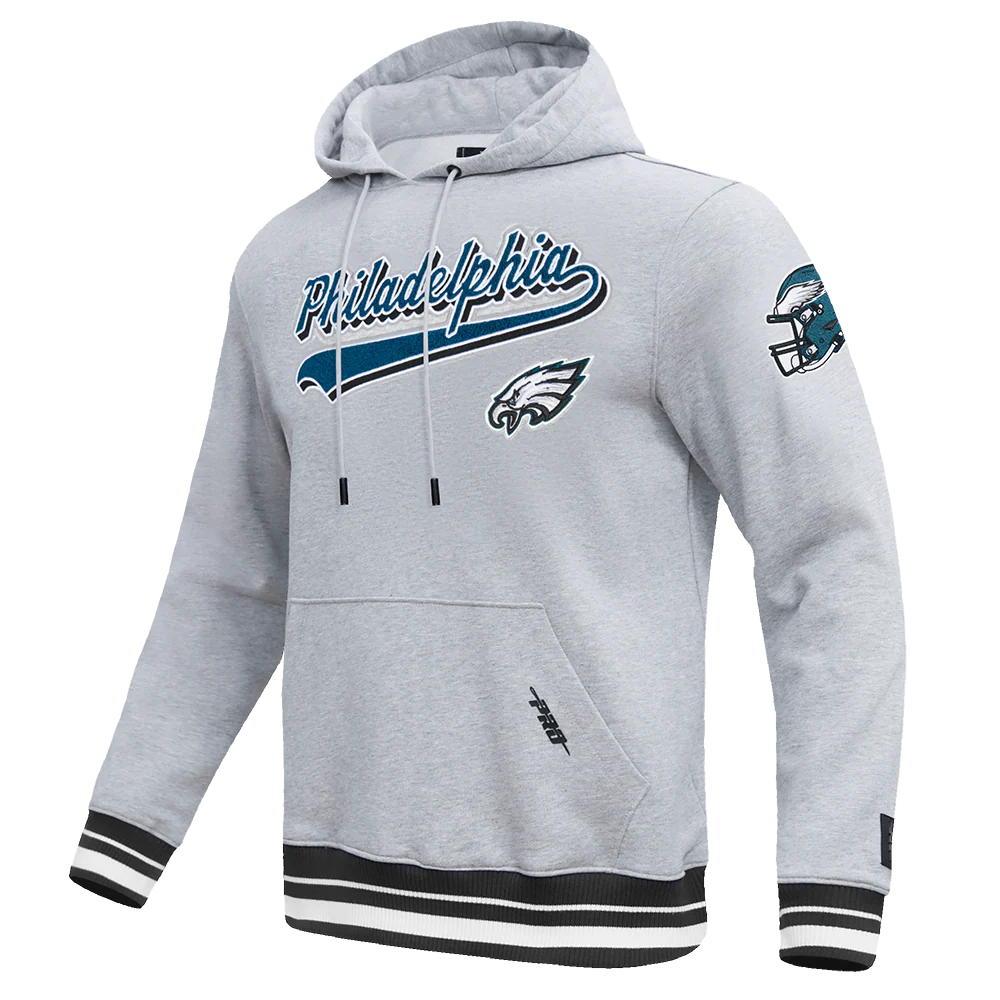 NFL PHILADELPHIA EAGLES SCRIPT TAIL RIB MEN'S FLC PO HOODIE  (HEATHER GRAY/BLACK) - Image 3