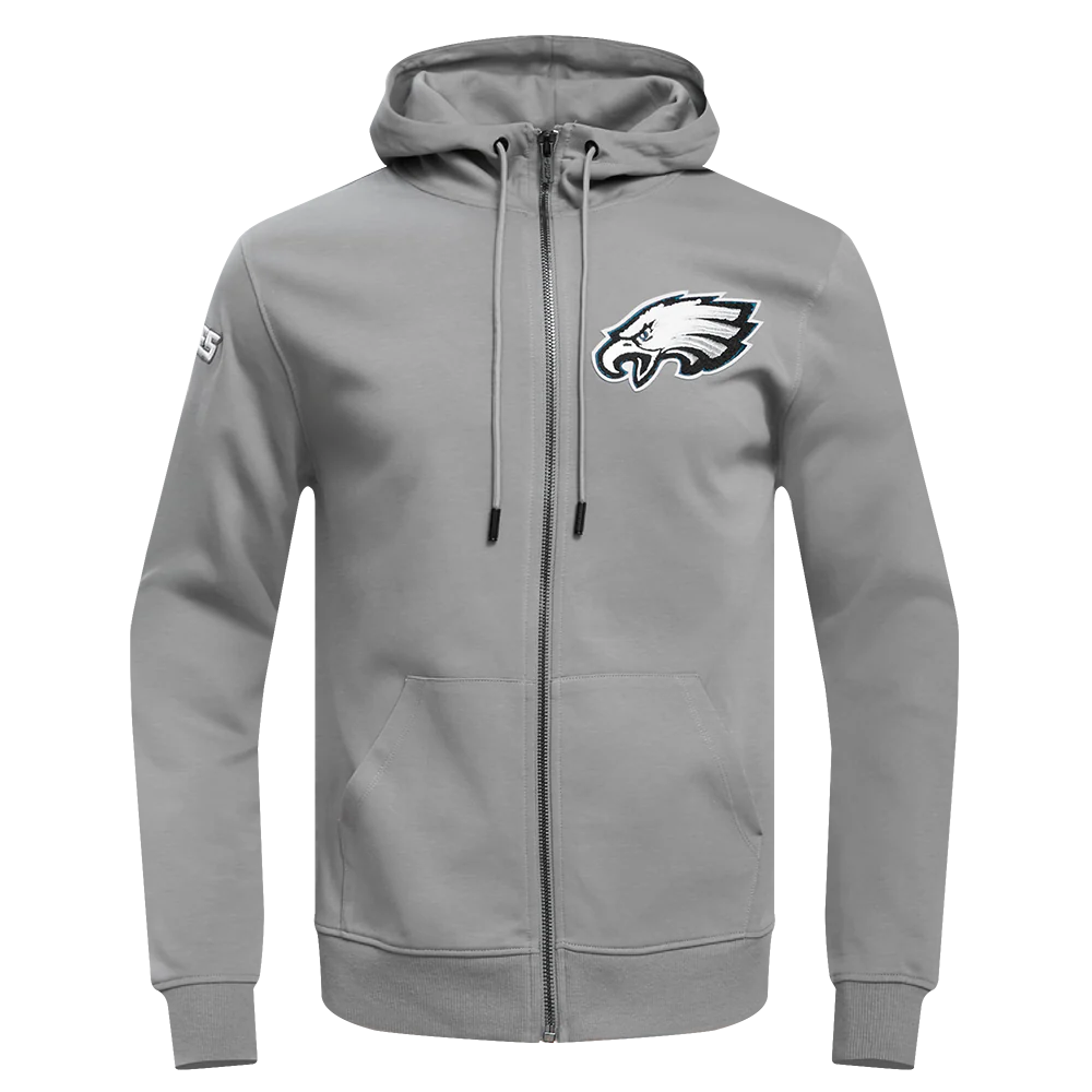 NFL PHILADELPHIA EAGLES CLASSIC CHENILLE MEN'S DOUBLE KNIT FULL ZIP HOODIE (GRAY)
