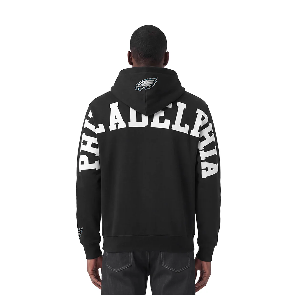 NFL PHILADELPHIA EAGLES WINGSPAN MEN'S DROP SHOULDER FLEECE PULLOVER HOODIE (BLACK)
