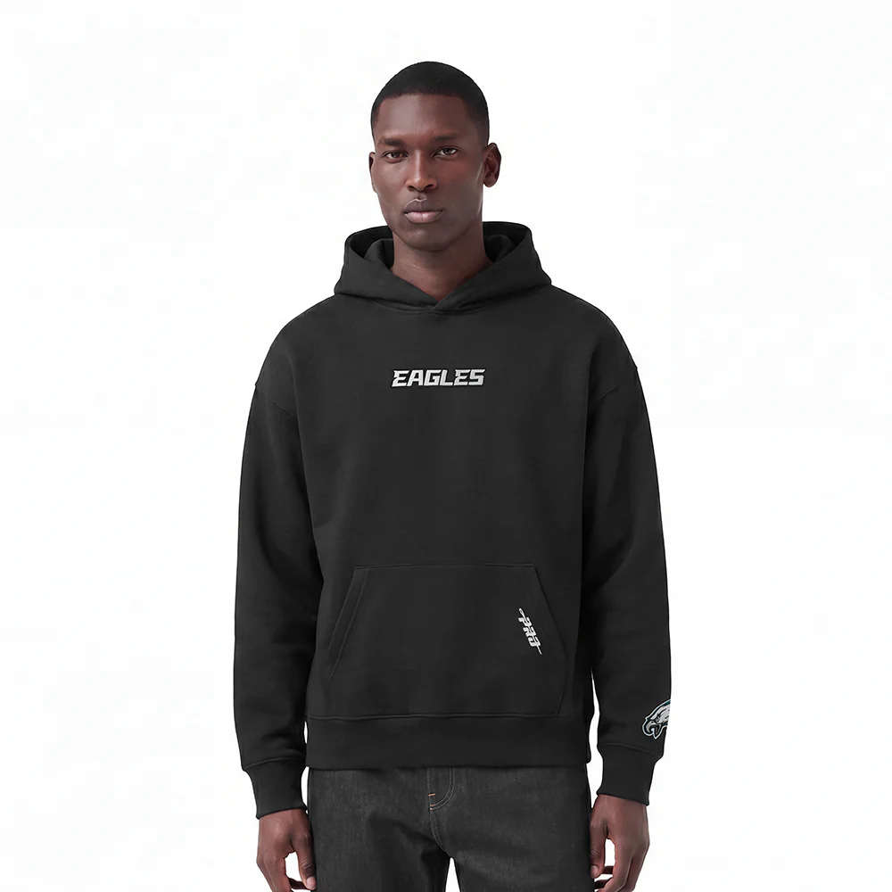NFL PHILADELPHIA EAGLES WINGSPAN MEN'S DROP SHOULDER FLEECE PULLOVER HOODIE (BLACK) - Image 2