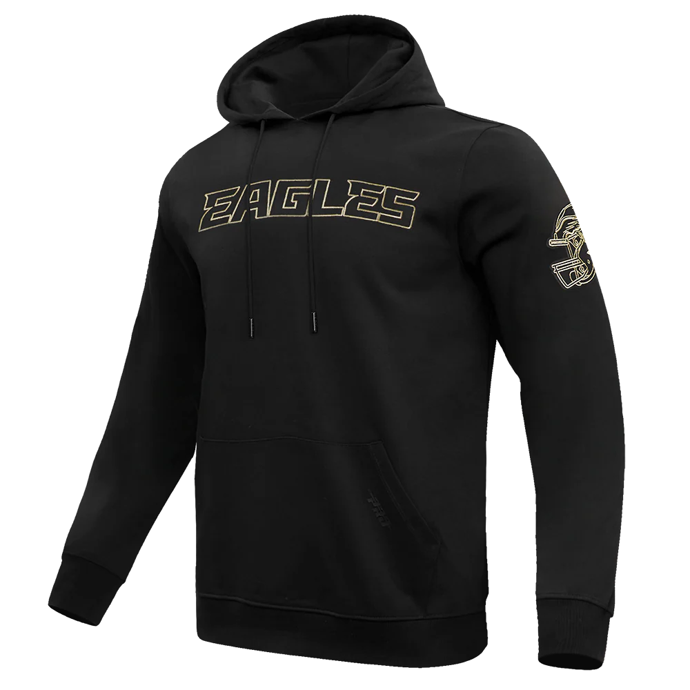 NFL PHILADELPHIA EAGLES BLACK & GOLD MEN'S DOUBLE KNIT PULLOVER HOODIE (BLACK) - Image 2