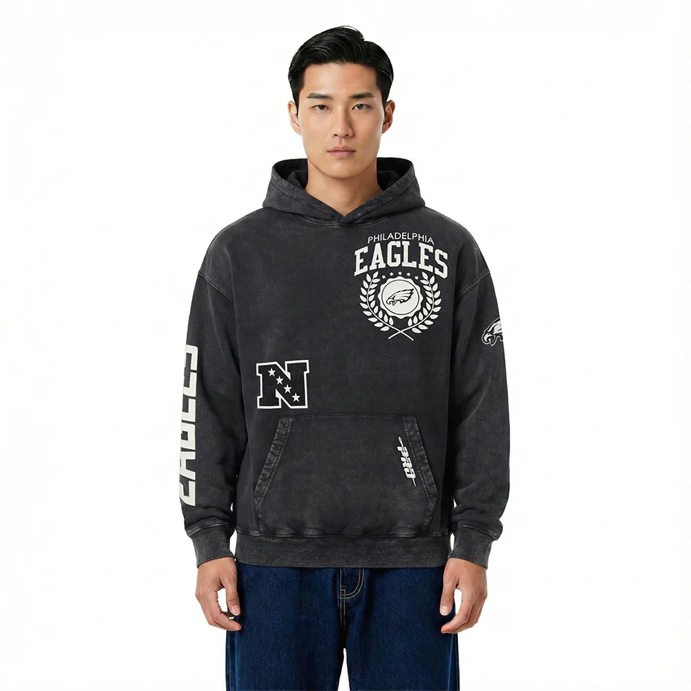 NFL PHILADELPHIA EAGLES STREET TEAM MEN'S ENZYME WASH DS FT PO HOODIE (WASHED BLACK)