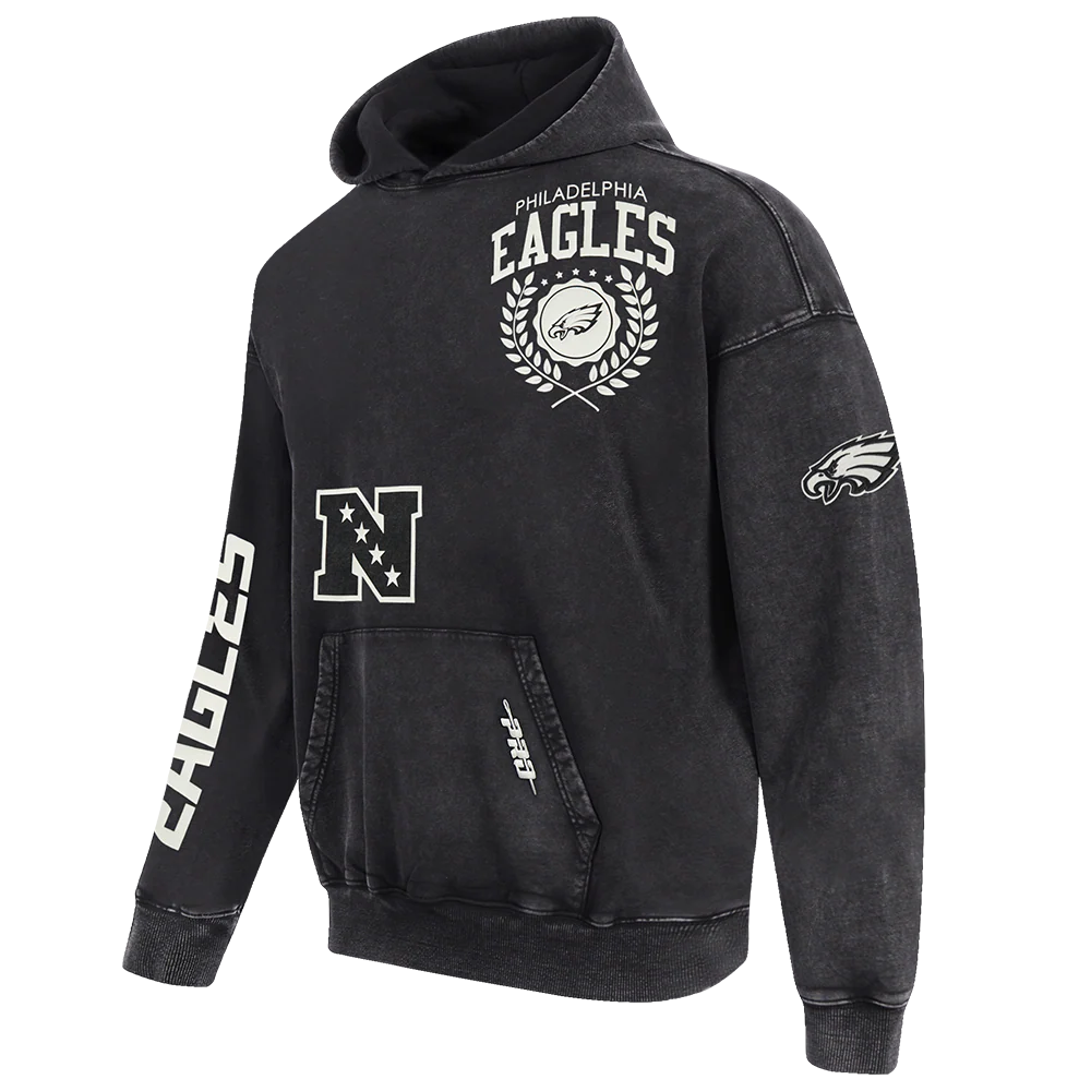 NFL PHILADELPHIA EAGLES STREET TEAM MEN'S ENZYME WASH DS FT PO HOODIE (WASHED BLACK) - Image 3
