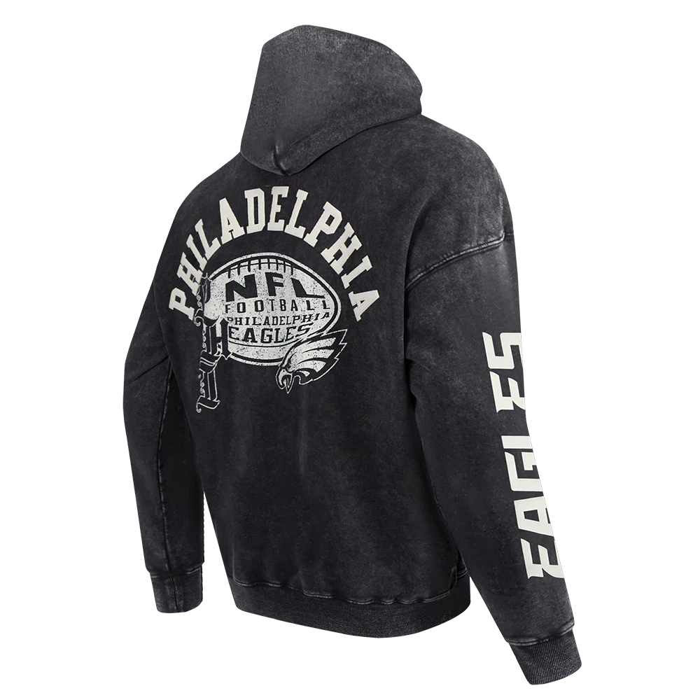 NFL PHILADELPHIA EAGLES STREET TEAM MEN'S ENZYME WASH DS FT PO HOODIE (WASHED BLACK) - Image 4