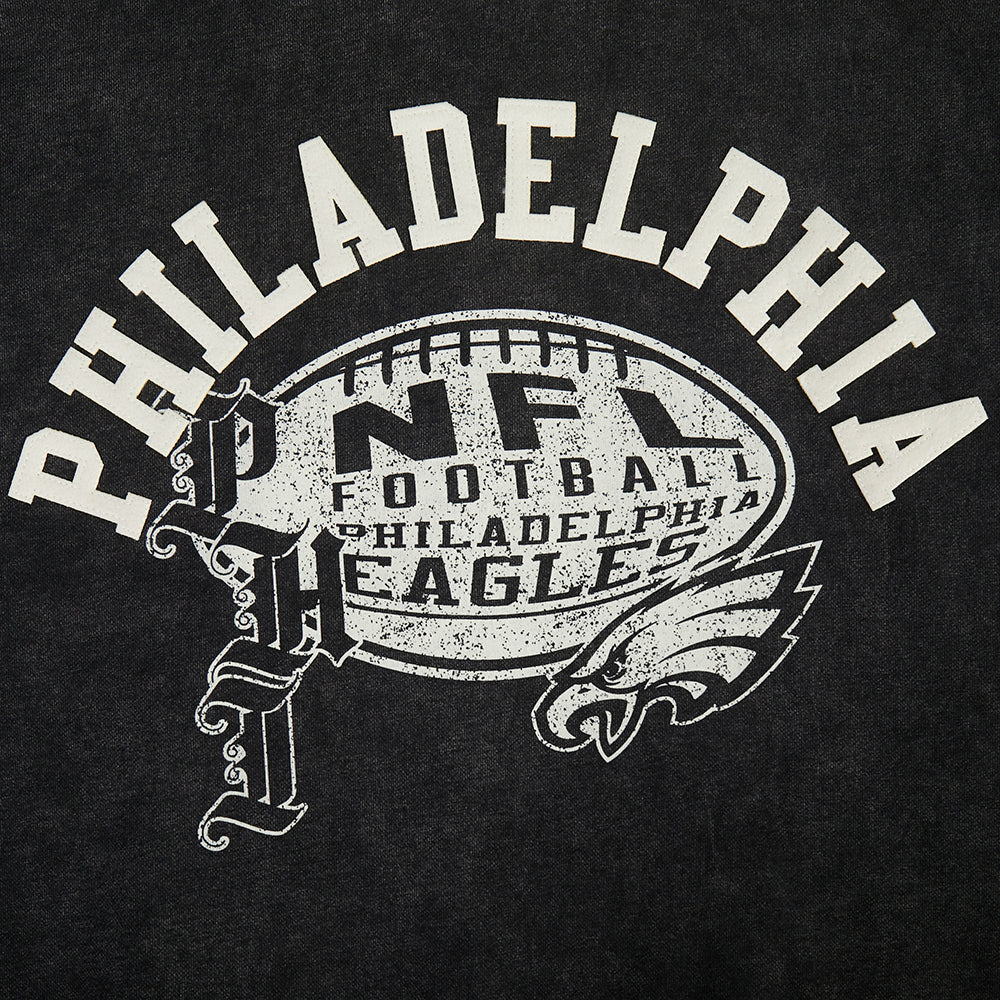 NFL PHILADELPHIA EAGLES STREET TEAM MEN'S ENZYME WASH DS FT PO HOODIE (WASHED BLACK) - Image 5