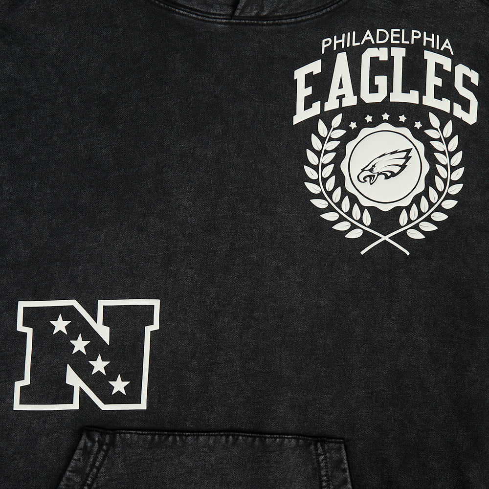 NFL PHILADELPHIA EAGLES STREET TEAM MEN'S ENZYME WASH DS FT PO HOODIE (WASHED BLACK) - Image 6