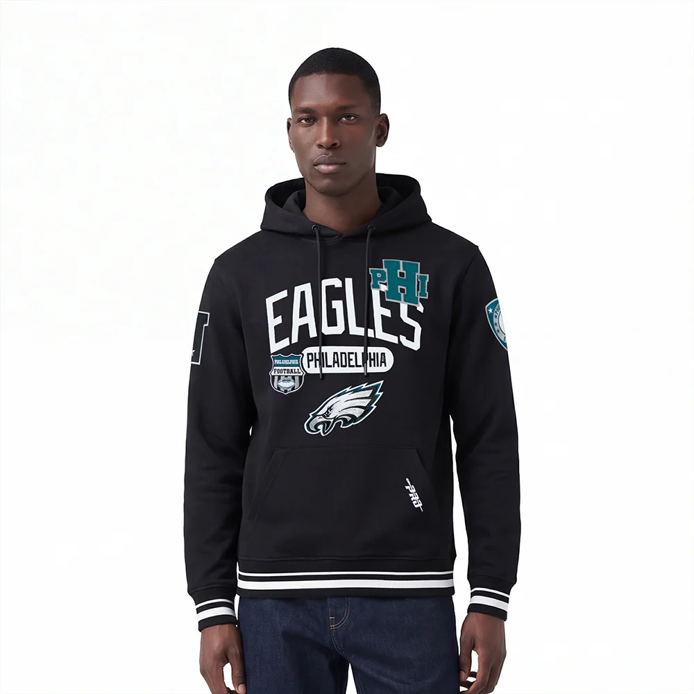 NFL PHILADELPHIA EAGLES LETTERMAN MEN'S PULL OVER HOODIE (BLACK)
