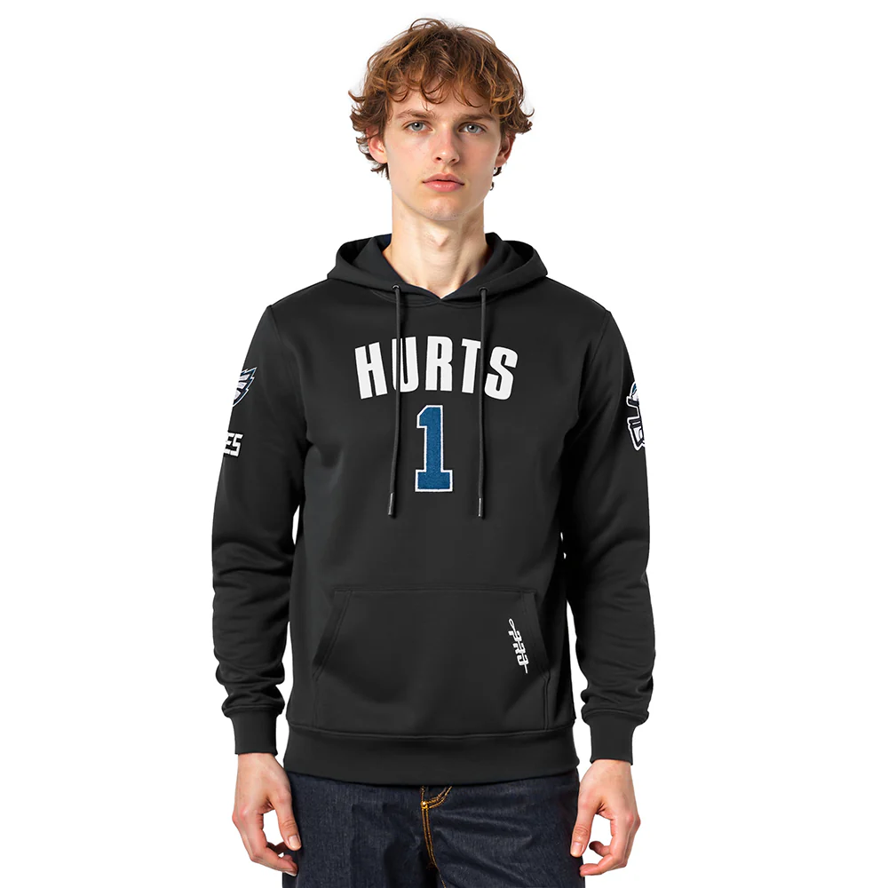 NFL PHILADELPHIA EAGLES JALEN HURTS #1 CLASSIC PNN MEN'S DK PO HOODI (BLACK)