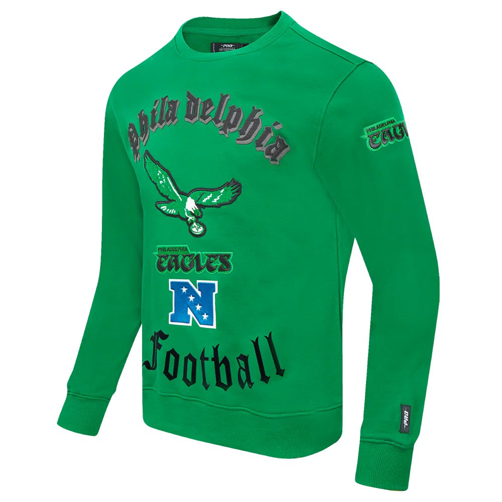 NFL PHILADELPHIA EAGLES RETRO OLD ENGLISH MEN'S CREWNECK (KELLY GREEN) - Image 2