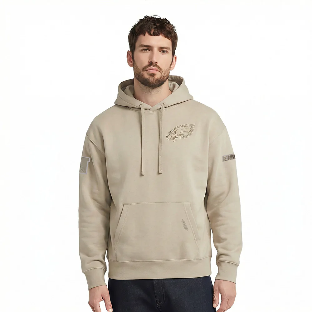 NFL PHILADELPHIA EAGLES NEUTRAL DROP SHOULDER FLEECE PULLOVER HOODIE (TAUPE)