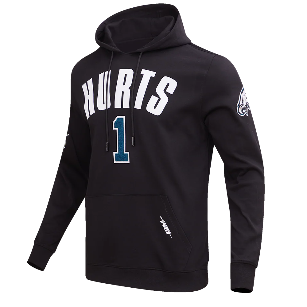 NFL PHILADELPHIA EAGLES JALEN HURTS #1 MEN'S PULLOVER HOODIE (BLACK) - Image 2