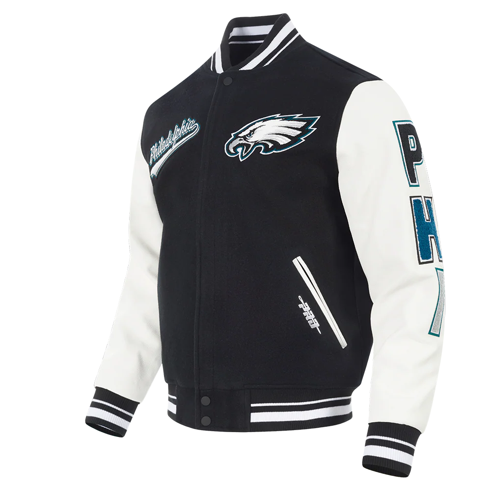 NFL PHILADELPHIA EAGLES SCRIPT TAIL MEN'S RIB WOOL VARSITY (BLACK/WHITE) - Image 2