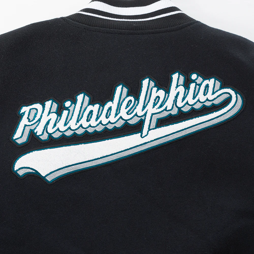 NFL PHILADELPHIA EAGLES SCRIPT TAIL MEN'S RIB WOOL VARSITY (BLACK/WHITE) - Image 9