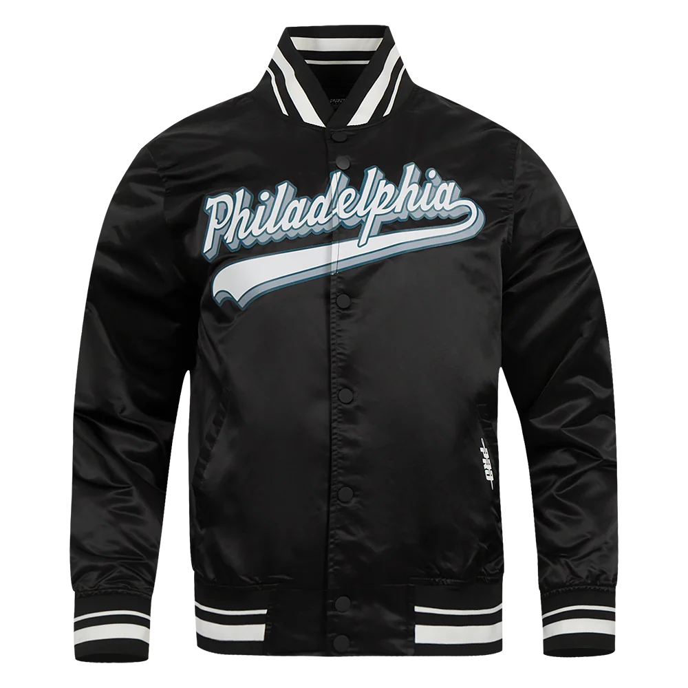 NFL PHILADELPHIA EAGLES SCRIPT TAIL MEN'S SATIN JACKET (BLACK) - Image 5