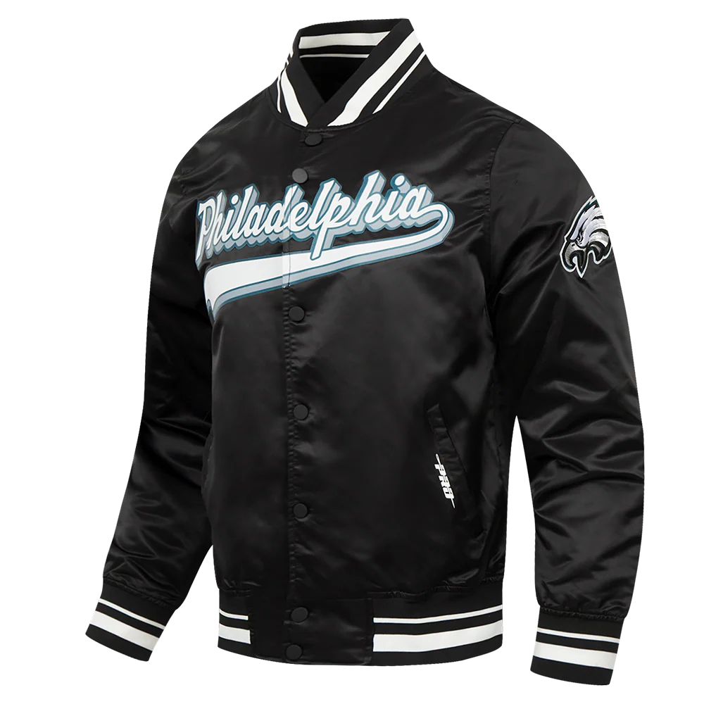 NFL PHILADELPHIA EAGLES SCRIPT TAIL MEN'S SATIN JACKET (BLACK) - Image 6