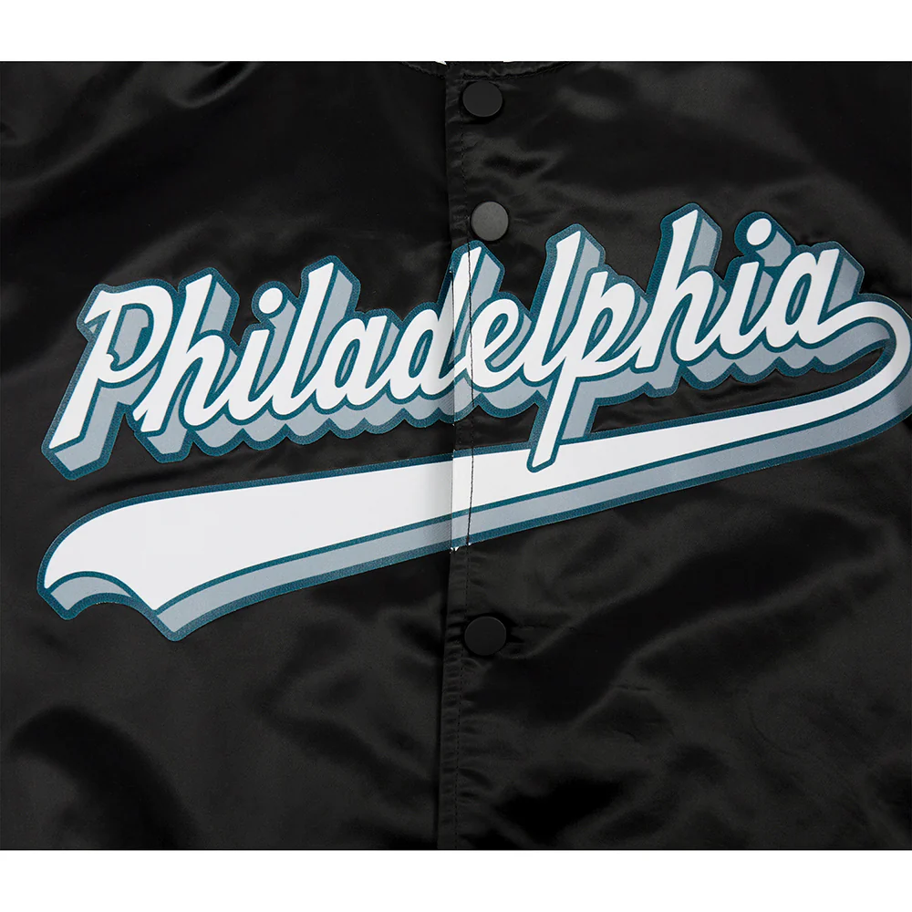 NFL PHILADELPHIA EAGLES SCRIPT TAIL MEN'S SATIN JACKET (BLACK) - Image 9