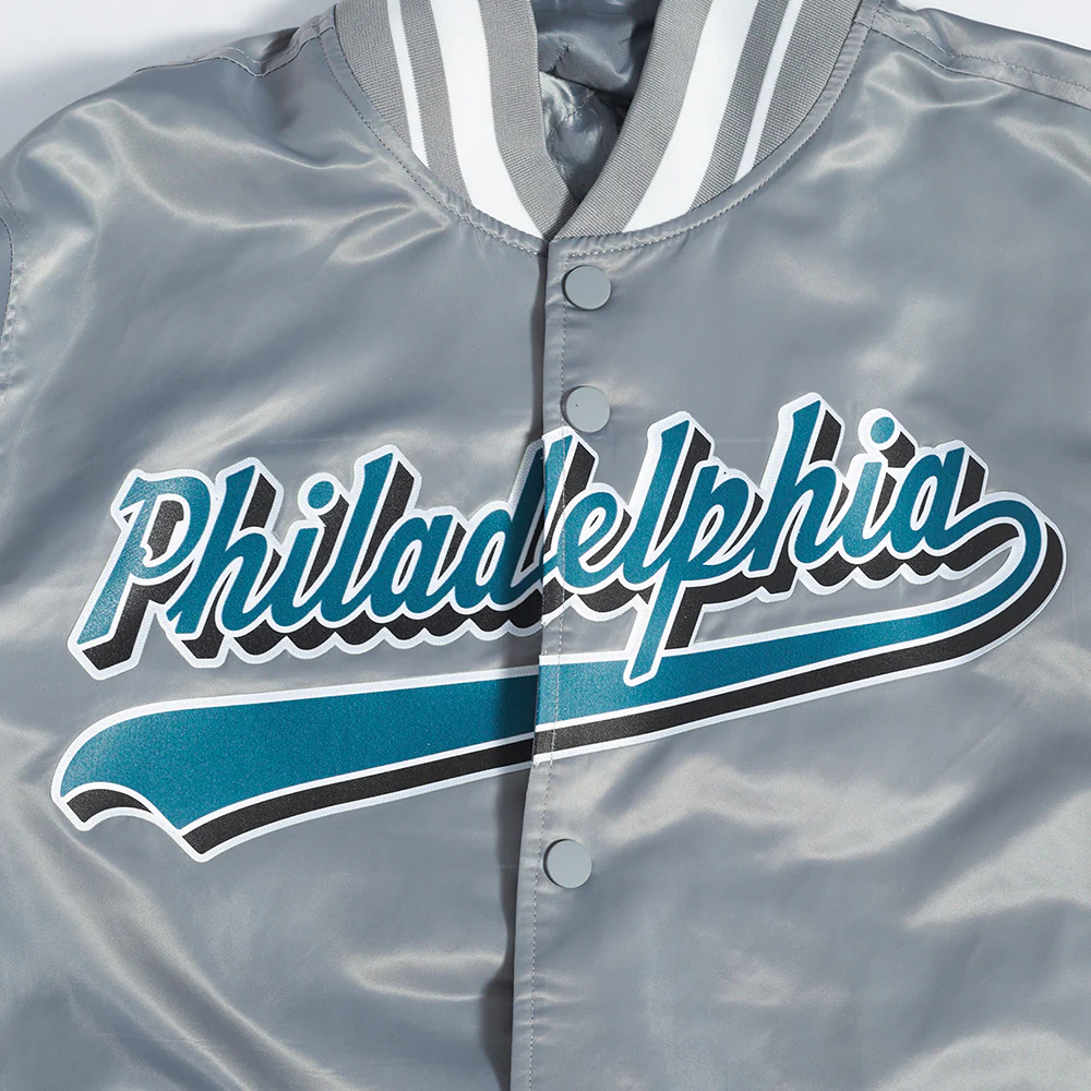NFL PHILADELPHIA EAGLES SCRIPT TAIL MEN'S SATIN JACKET (GRAY) - Image 12