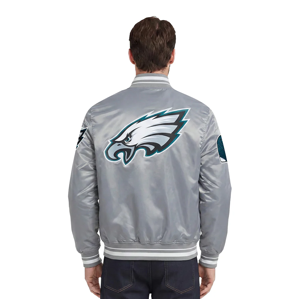 NFL PHILADELPHIA EAGLES SCRIPT TAIL MEN'S SATIN JACKET (GRAY) - Image 2