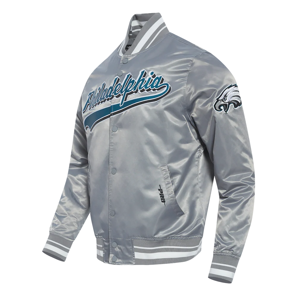 NFL PHILADELPHIA EAGLES SCRIPT TAIL MEN'S SATIN JACKET (GRAY) - Image 4