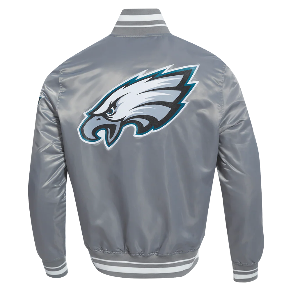 NFL PHILADELPHIA EAGLES SCRIPT TAIL MEN'S SATIN JACKET (GRAY) - Image 7