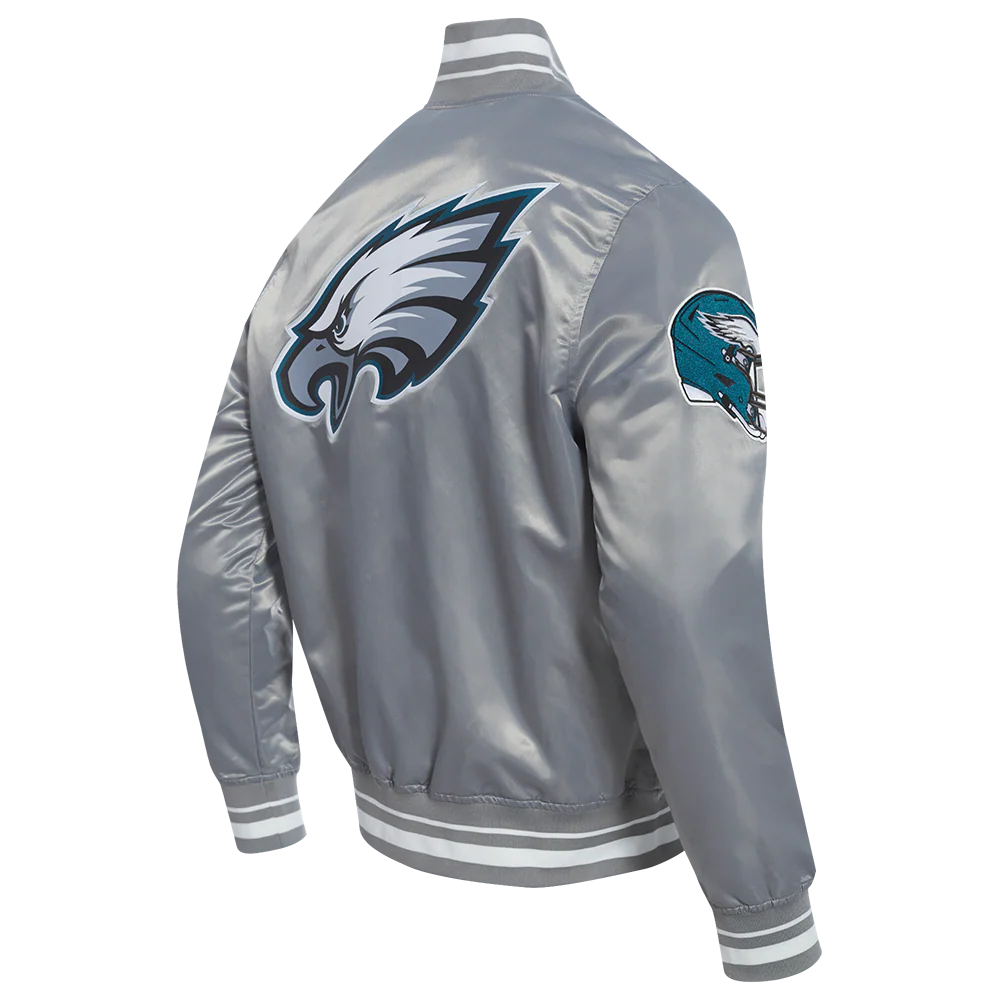 NFL PHILADELPHIA EAGLES SCRIPT TAIL MEN'S SATIN JACKET (GRAY) - Image 8