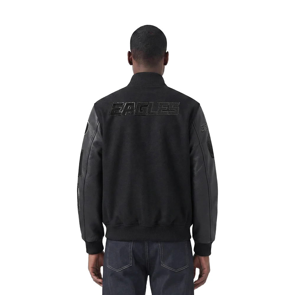 NFL PHILADELPHIA EAGLES TRIPLE BLACK MEN'S WOOL VARSITY JACKET (TRIPLE BLACK) - Image 2