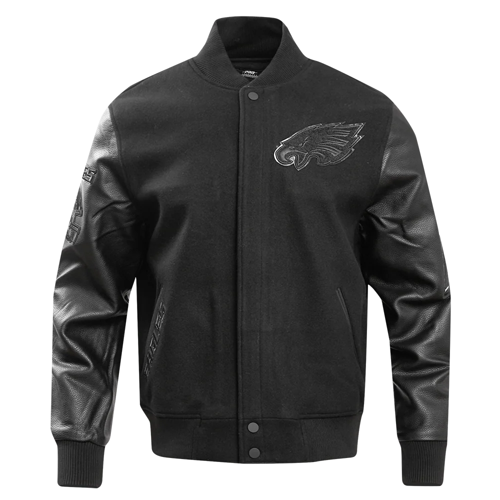 NFL PHILADELPHIA EAGLES TRIPLE BLACK MEN'S WOOL VARSITY JACKET (TRIPLE BLACK) - Image 5