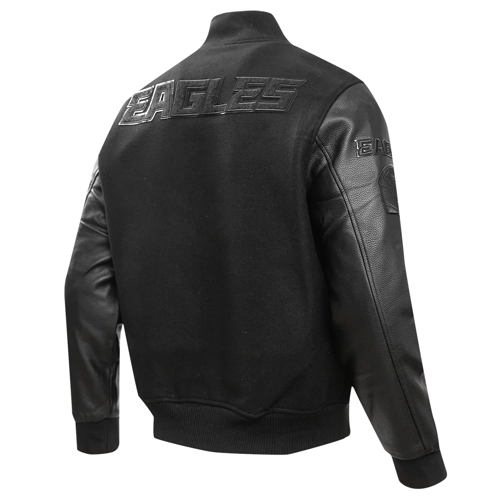 NFL PHILADELPHIA EAGLES TRIPLE BLACK MEN'S WOOL VARSITY JACKET (TRIPLE BLACK) - Image 8