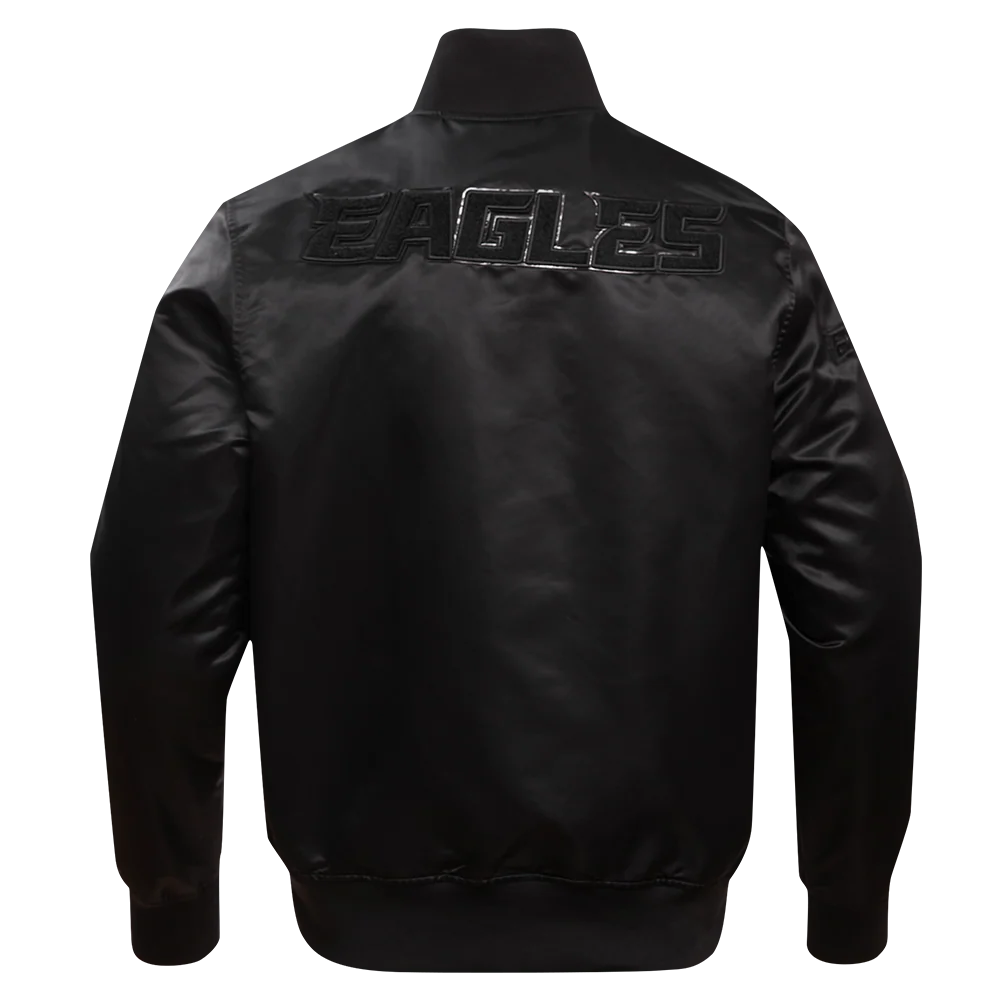 NFL PHILADELPHIA EAGLES TRIPLE BLACK MEN'S SATIN JACKET (TRIPLE BLACK) - Image 3