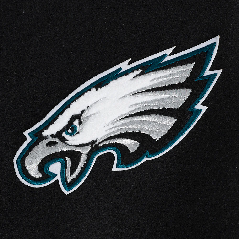 NFL PHILADELPHIA EAGLES TURN IT UP MEN'S RIB WOOL VARSITY JACKET (BLACK/WHITE) - Image 6