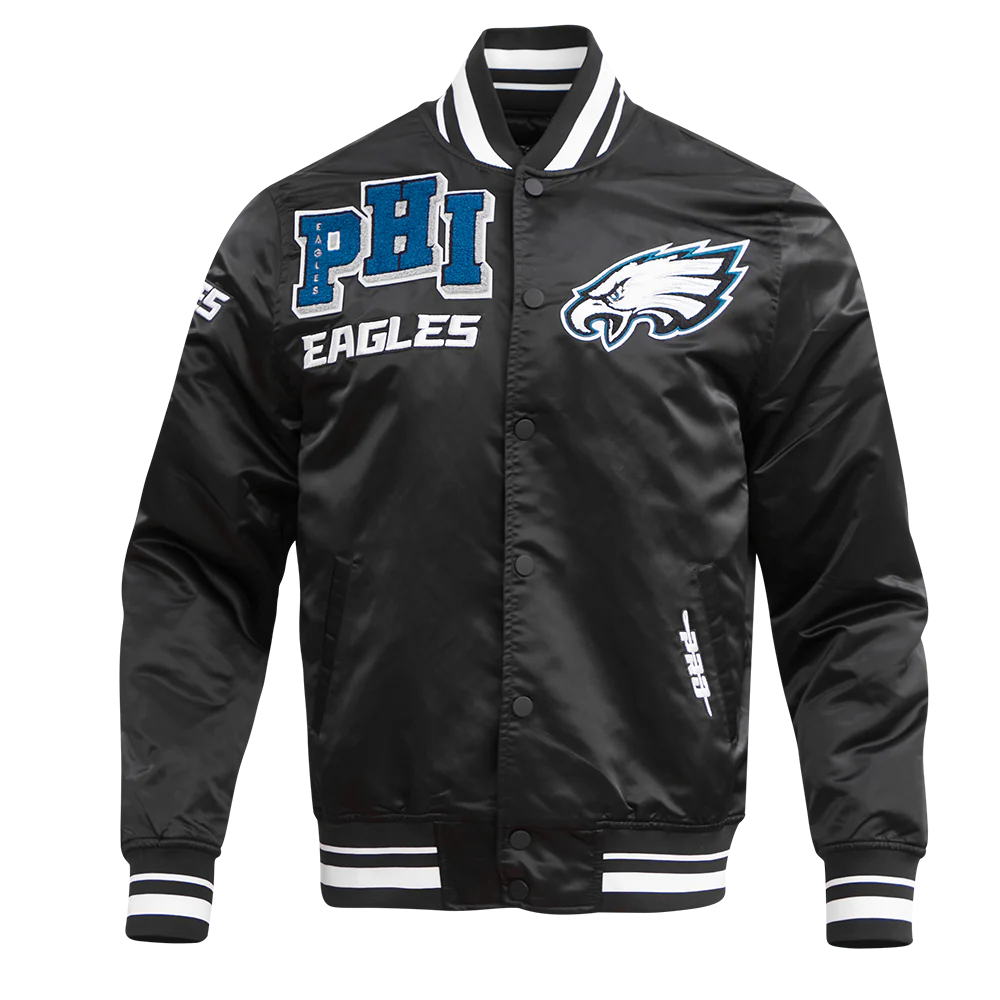 NFL PHILADELPHIA EAGLES MASHUP RIB MEN'S SATIN JACKET (BLACK)