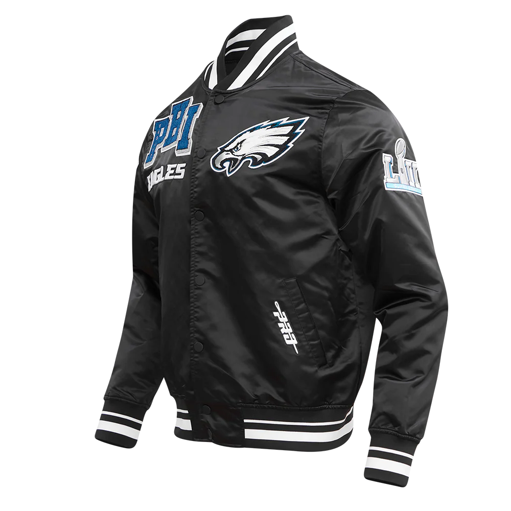 NFL PHILADELPHIA EAGLES MASHUP RIB MEN'S SATIN JACKET (BLACK) - Image 2