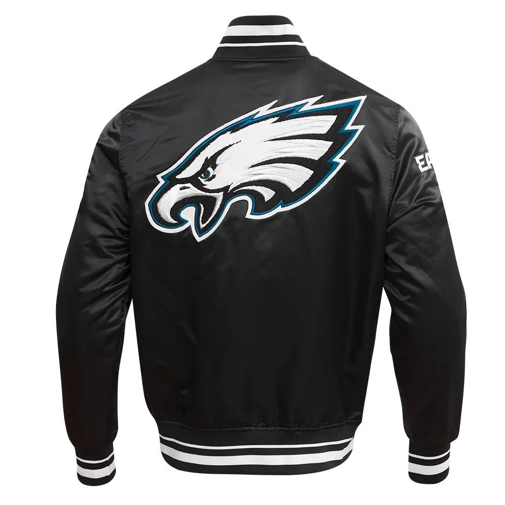 NFL PHILADELPHIA EAGLES MASHUP RIB MEN'S SATIN JACKET (BLACK) - Image 3