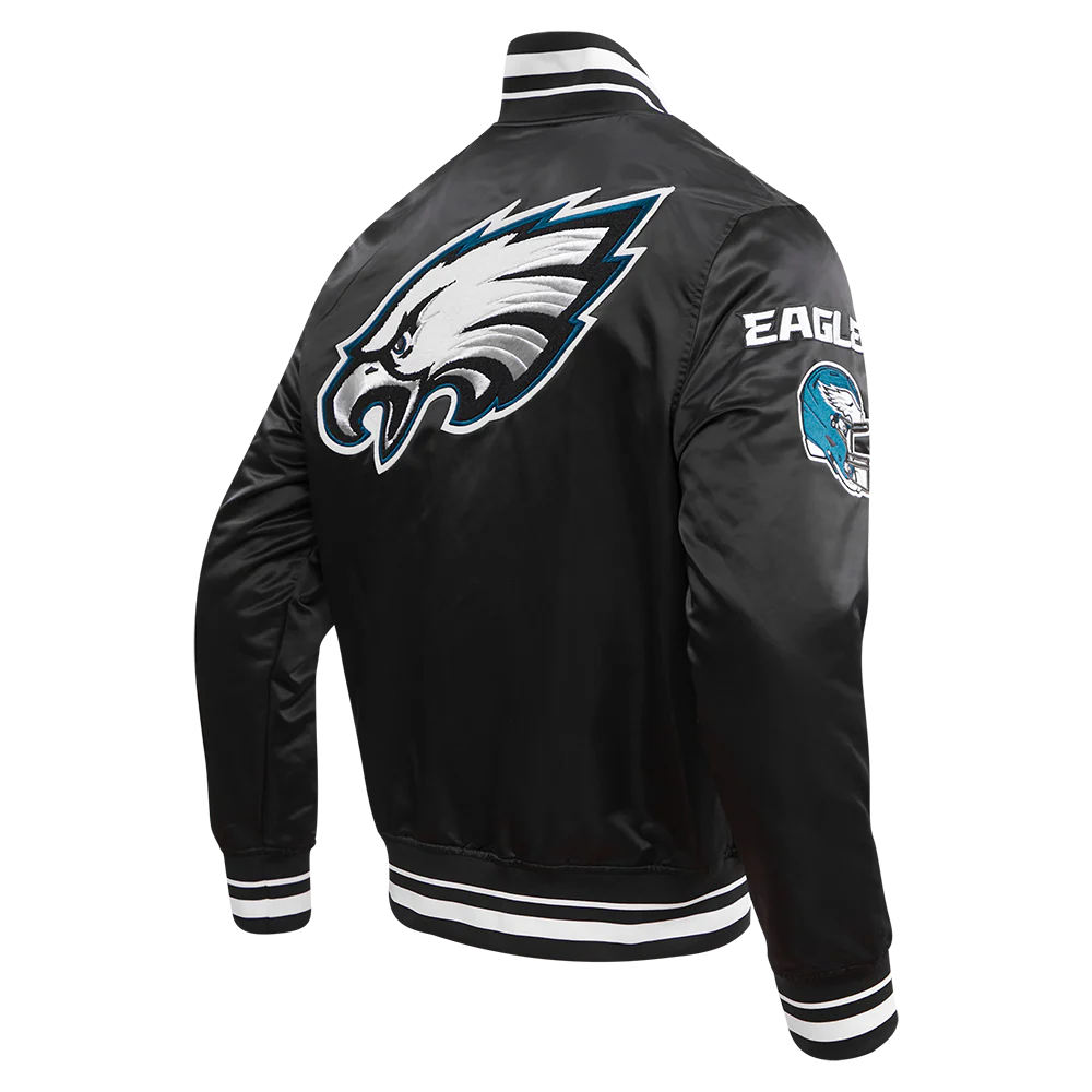 NFL PHILADELPHIA EAGLES MASHUP RIB MEN'S SATIN JACKET (BLACK) - Image 4