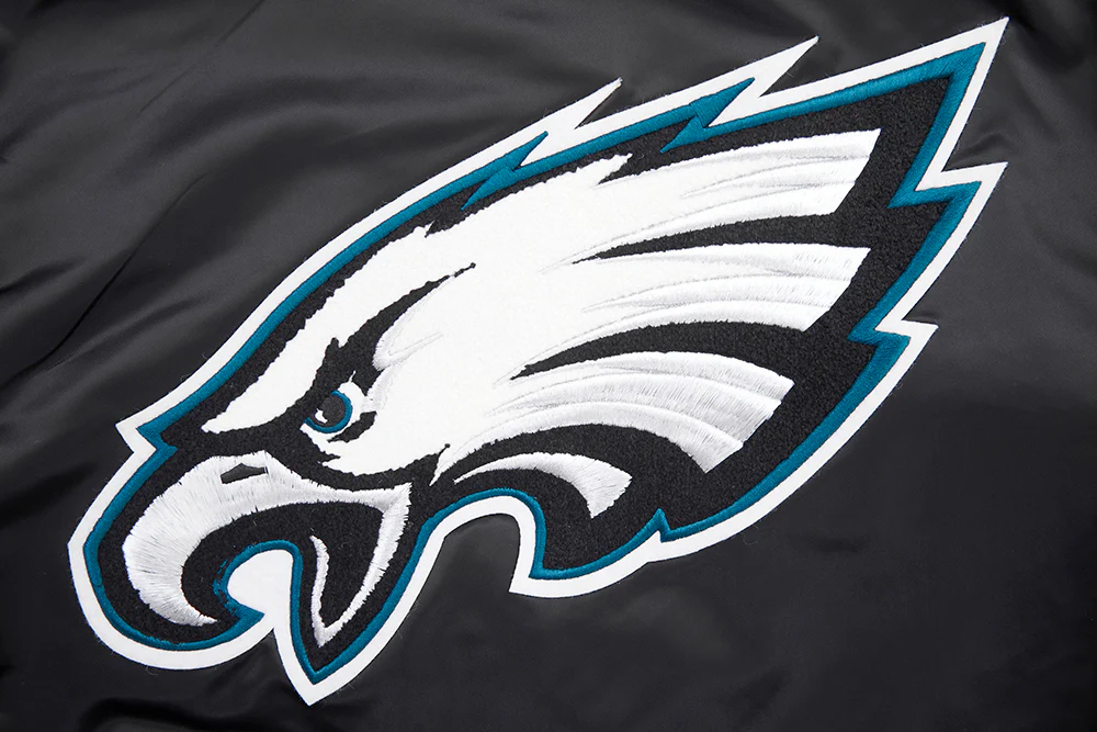 NFL PHILADELPHIA EAGLES MASHUP RIB MEN'S SATIN JACKET (BLACK) - Image 5